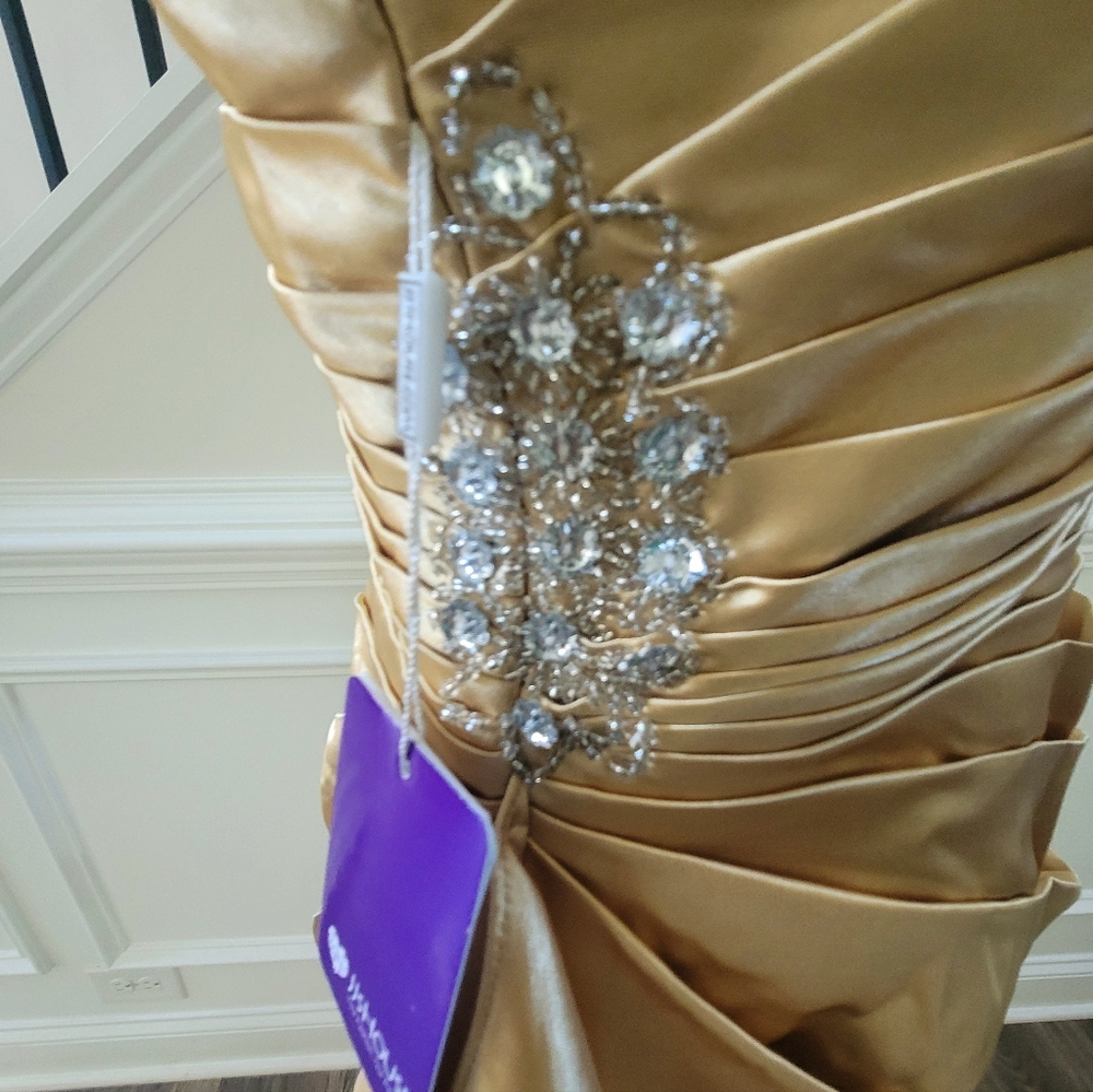 JJs House Champagne (Gold) Satin Wedding/Special Occasions Formal Gown SZ-16 - Picture 15 of 16